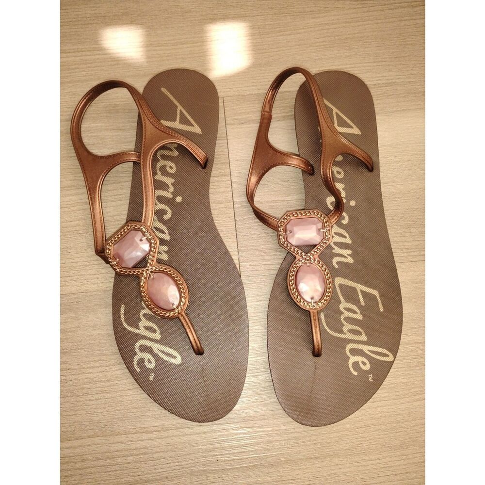 American Eagle Jeweled Slingback Thong Sandals Bronze Pink Size 9(W)